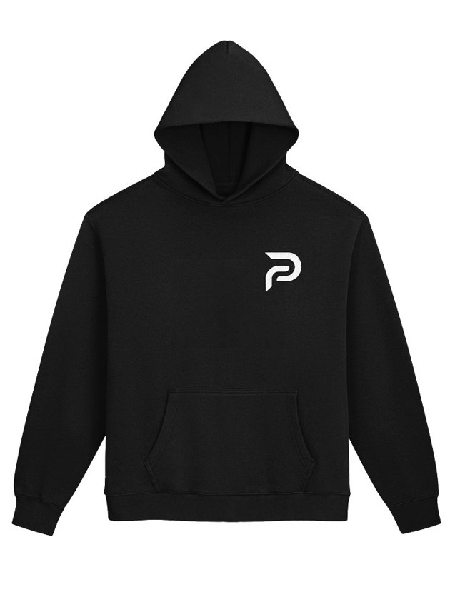 Black PULSE hoodie with white P logo